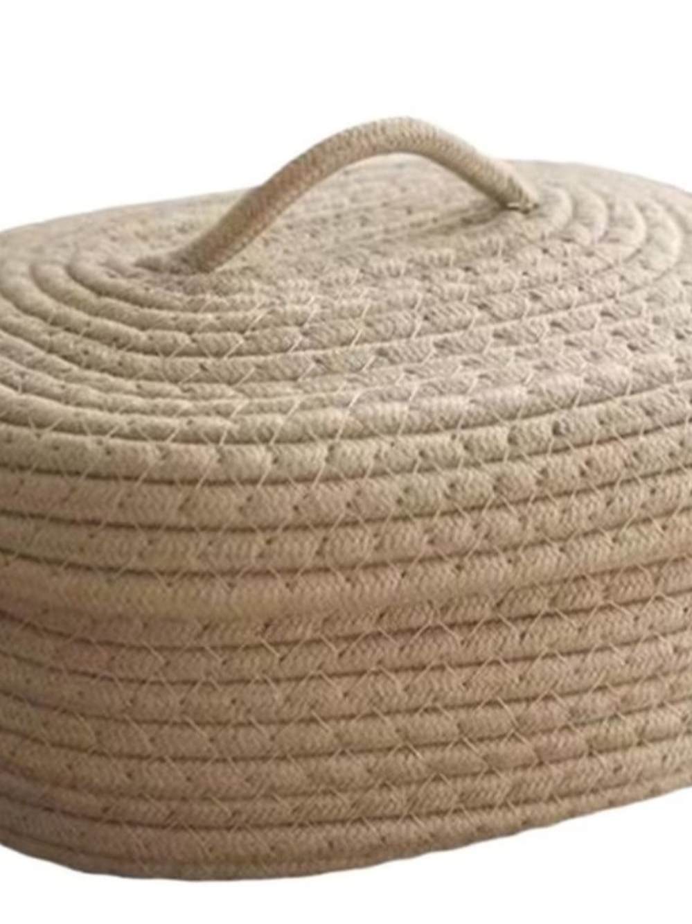 Woven Rope Lidded Basket Pouf - Natural Beige